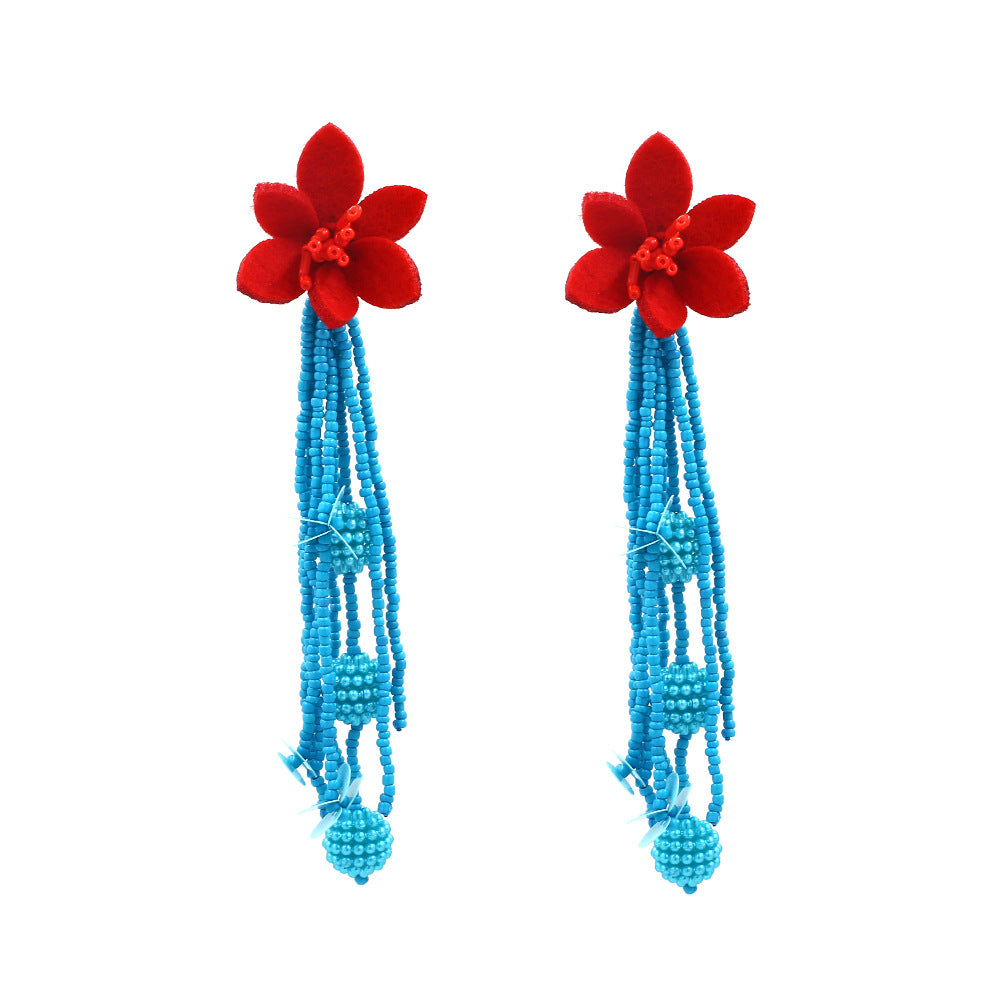Boho Statement Stud Earrings Jewelry for Women Flower Cherry Beads Charm Piercing Woman Earring Accessories Bijouterie Bohemia