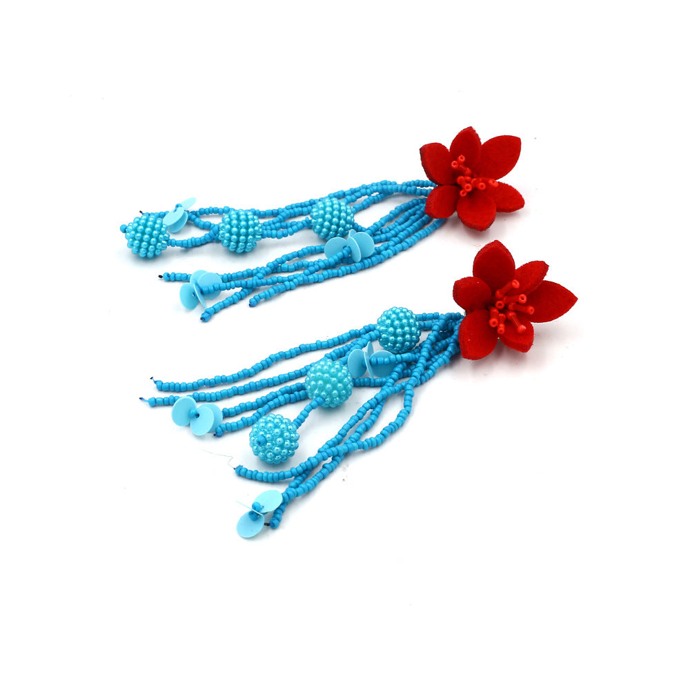 Boho Statement Stud Earrings Jewelry for Women Flower Cherry Beads Charm Piercing Woman Earring Accessories Bijouterie Bohemia
