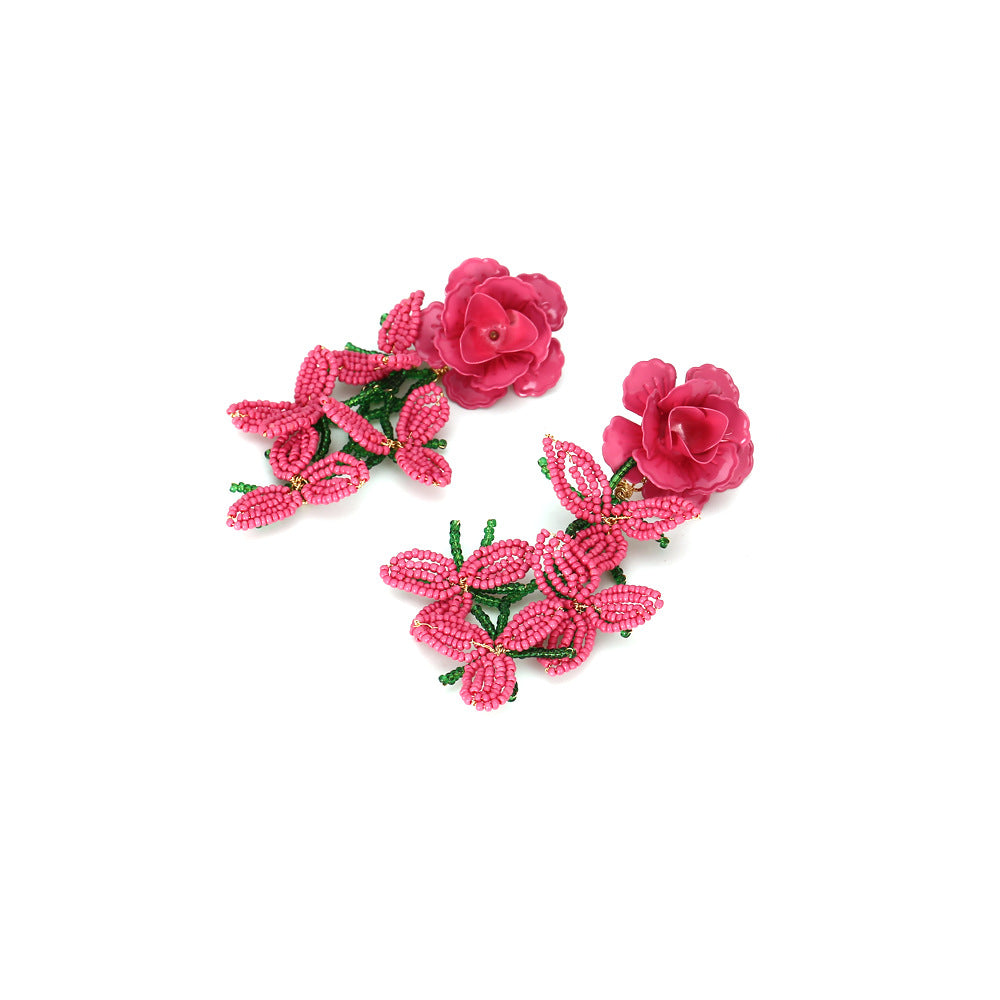 Boho Statement Stud Earrings Jewelry for Women Flower Cherry Beads Charm Piercing Woman Earring Accessories Bijouterie Bohemia