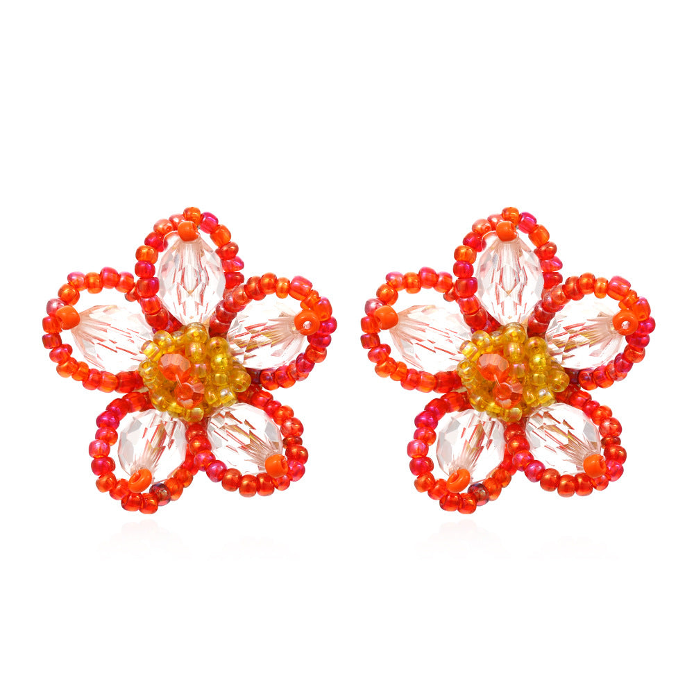 Boho Statement Stud Earrings Jewelry for Women Flower Cherry Beads Charm Piercing Woman Earring Accessories Bijouterie Bohemia