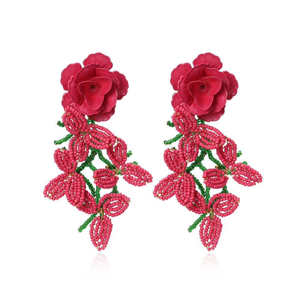 Boho Statement Stud Earrings Jewelry for Women Flower Cherry Beads Charm Piercing Woman Earring Accessories Bijouterie Bohemia