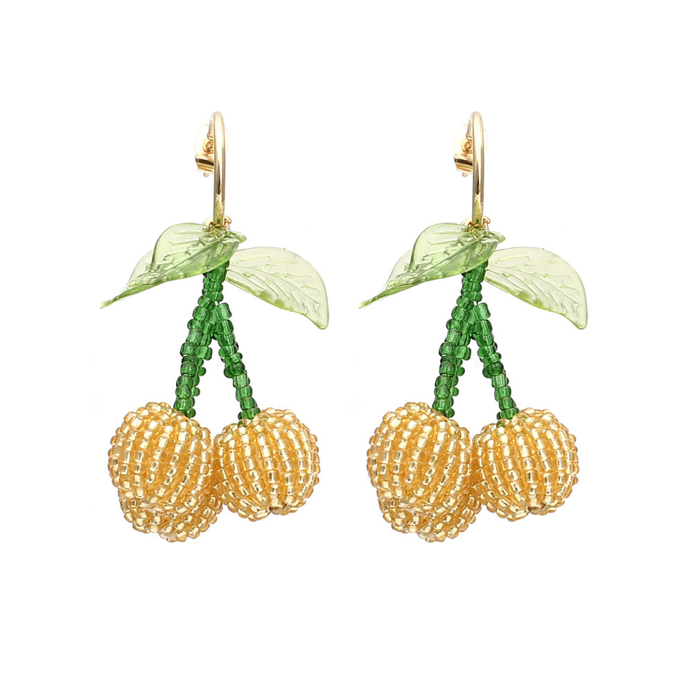 Boho Statement Stud Earrings Jewelry for Women Flower Cherry Beads Charm Piercing Woman Earring Accessories Bijouterie Bohemia