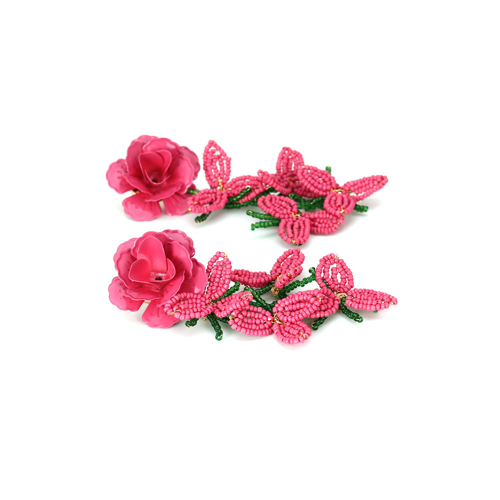 Boho Statement Stud Earrings Jewelry for Women Flower Cherry Beads Charm Piercing Woman Earring Accessories Bijouterie Bohemia