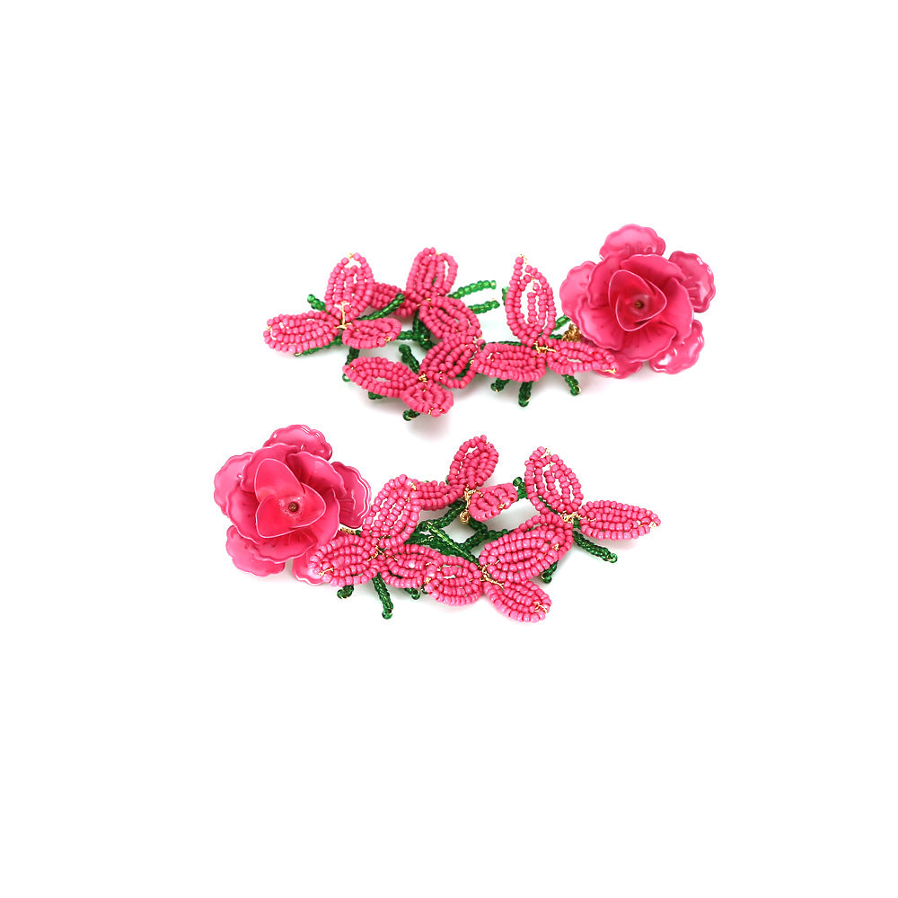 Boho Statement Stud Earrings Jewelry for Women Flower Cherry Beads Charm Piercing Woman Earring Accessories Bijouterie Bohemia
