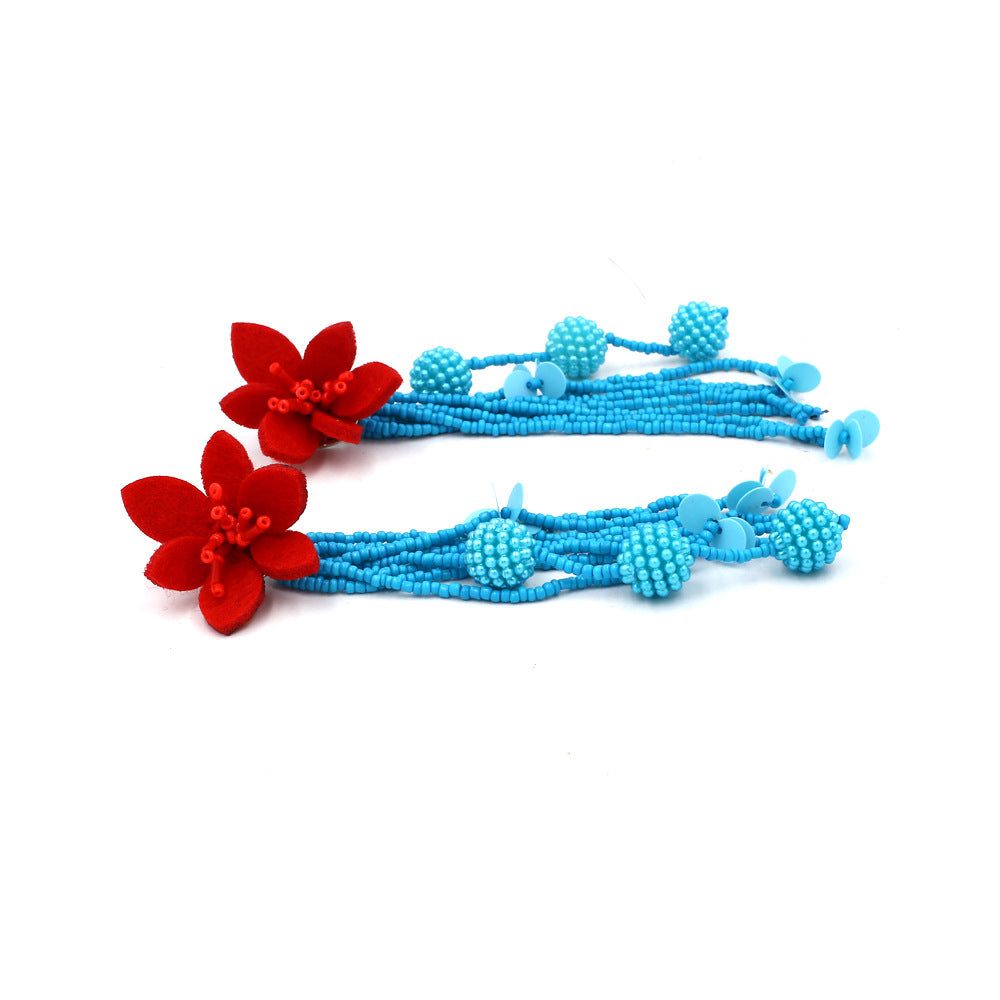 Boho Statement Stud Earrings Jewelry for Women Flower Cherry Beads Charm Piercing Woman Earring Accessories Bijouterie Bohemia
