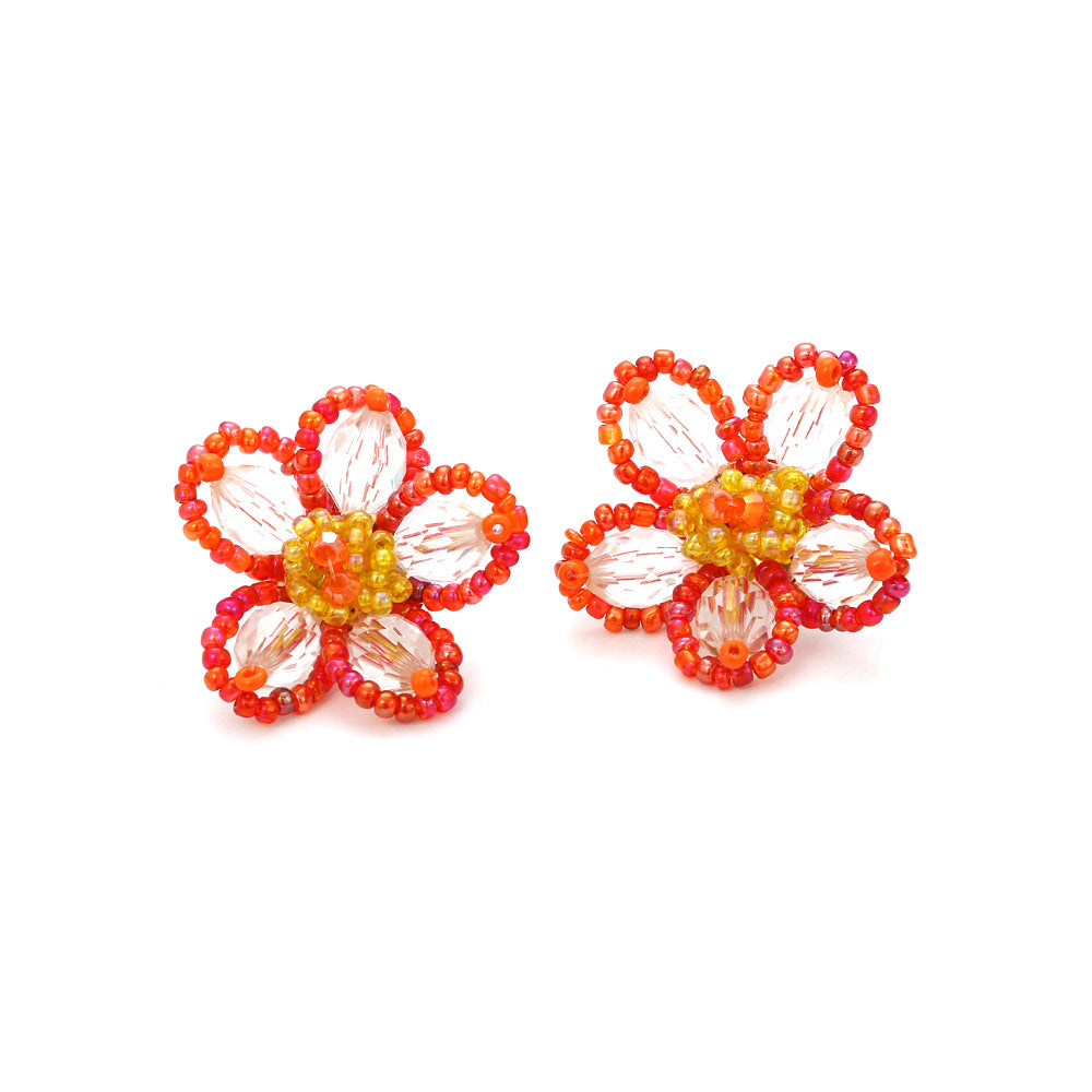 Boho Statement Stud Earrings Jewelry for Women Flower Cherry Beads Charm Piercing Woman Earring Accessories Bijouterie Bohemia