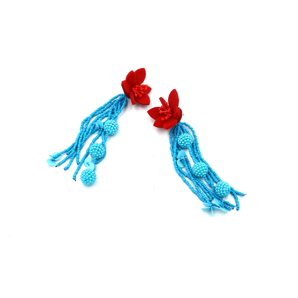 Boho Statement Stud Earrings Jewelry for Women Flower Cherry Beads Charm Piercing Woman Earring Accessories Bijouterie Bohemia