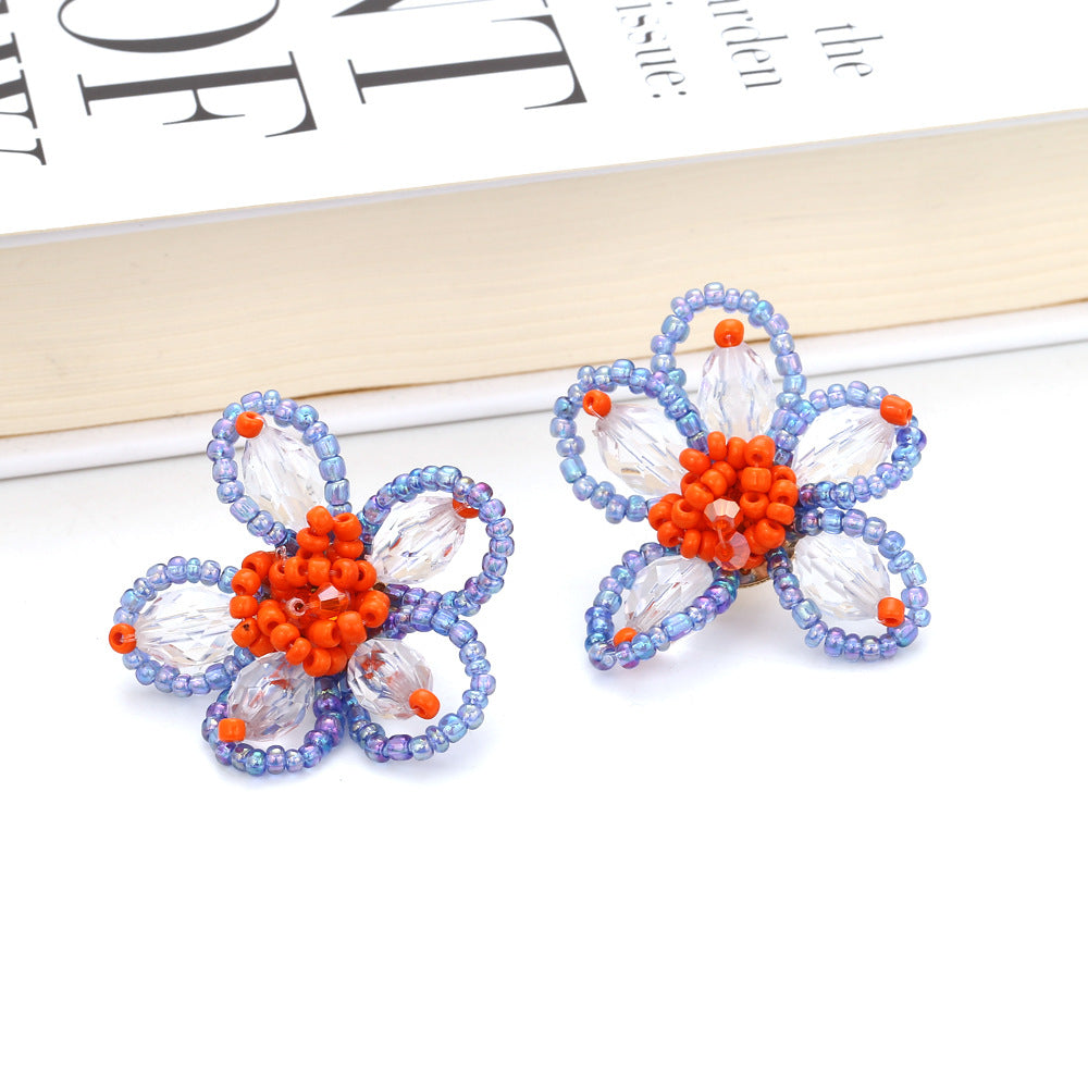 Boho Statement Stud Earrings Jewelry for Women Flower Cherry Beads Charm Piercing Woman Earring Accessories Bijouterie Bohemia