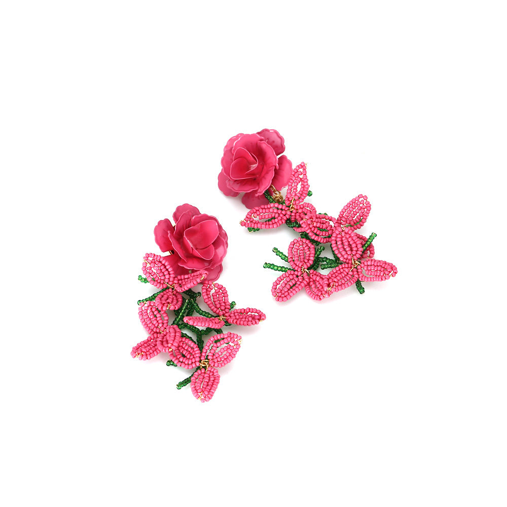 Boho Statement Stud Earrings Jewelry for Women Flower Cherry Beads Charm Piercing Woman Earring Accessories Bijouterie Bohemia