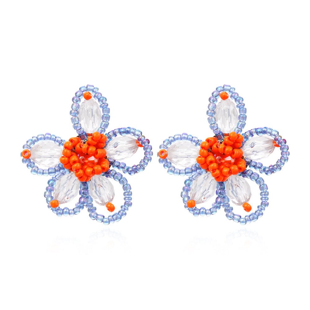 Boho Statement Stud Earrings Jewelry for Women Flower Cherry Beads Charm Piercing Woman Earring Accessories Bijouterie Bohemia