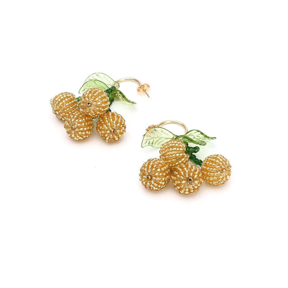 Boho Statement Stud Earrings Jewelry for Women Flower Cherry Beads Charm Piercing Woman Earring Accessories Bijouterie Bohemia