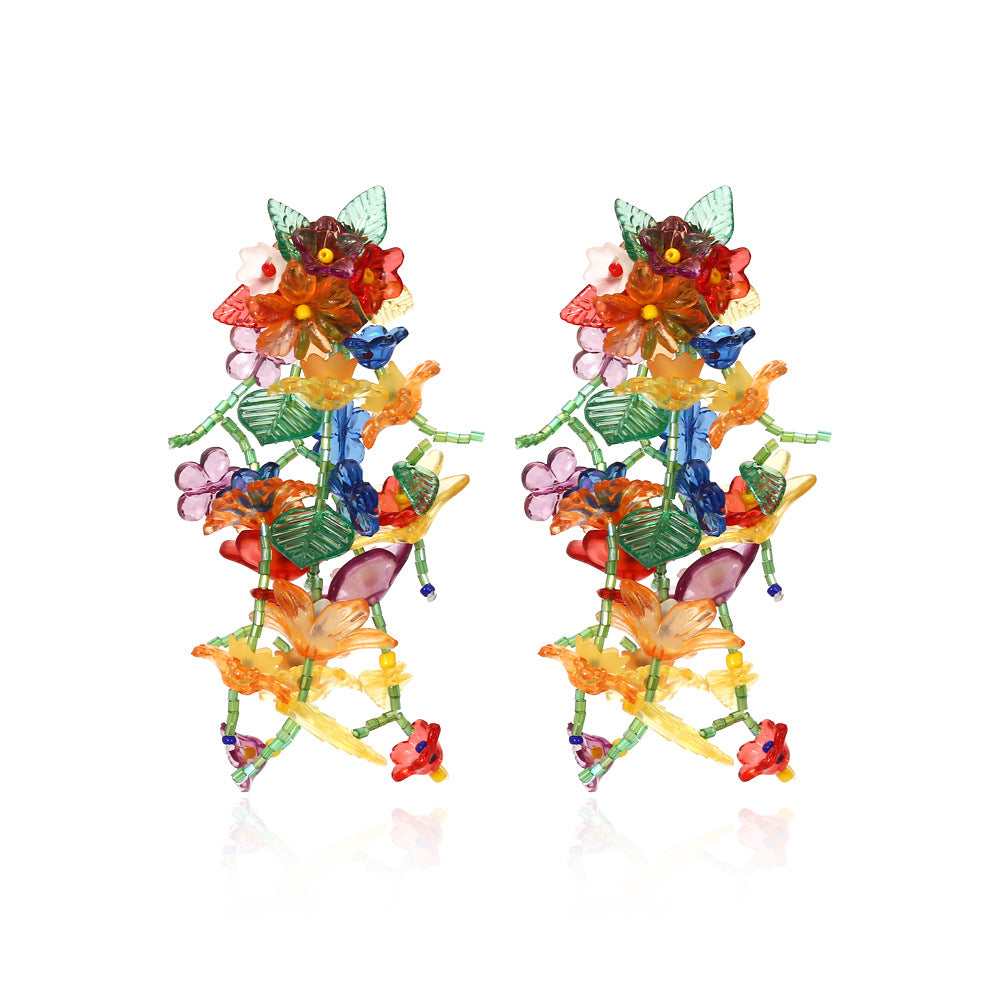 Boho Statement Stud Earrings Jewelry for Women Flower Cherry Beads Charm Piercing Woman Earring Accessories Bijouterie Bohemia