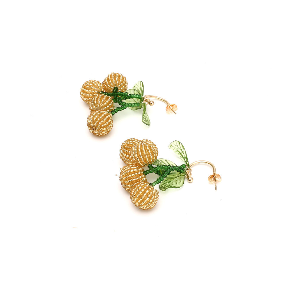 Boho Statement Stud Earrings Jewelry for Women Flower Cherry Beads Charm Piercing Woman Earring Accessories Bijouterie Bohemia