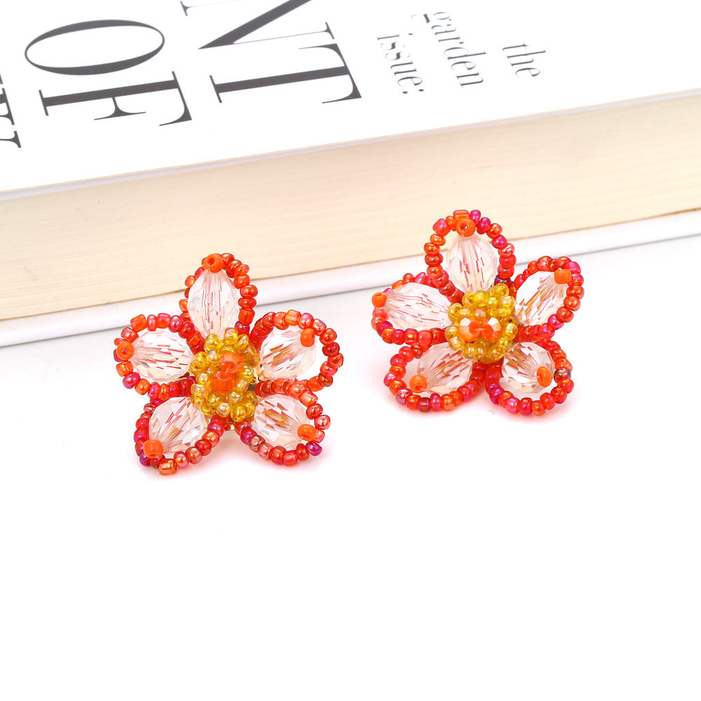 Boho Statement Stud Earrings Jewelry for Women Flower Cherry Beads Charm Piercing Woman Earring Accessories Bijouterie Bohemia