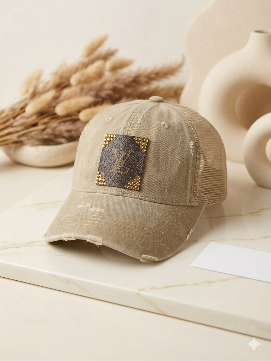 Custom upcycled luxury inspired baseball cap