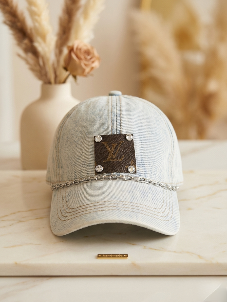 Custom upcycled luxury inspired baseball cap