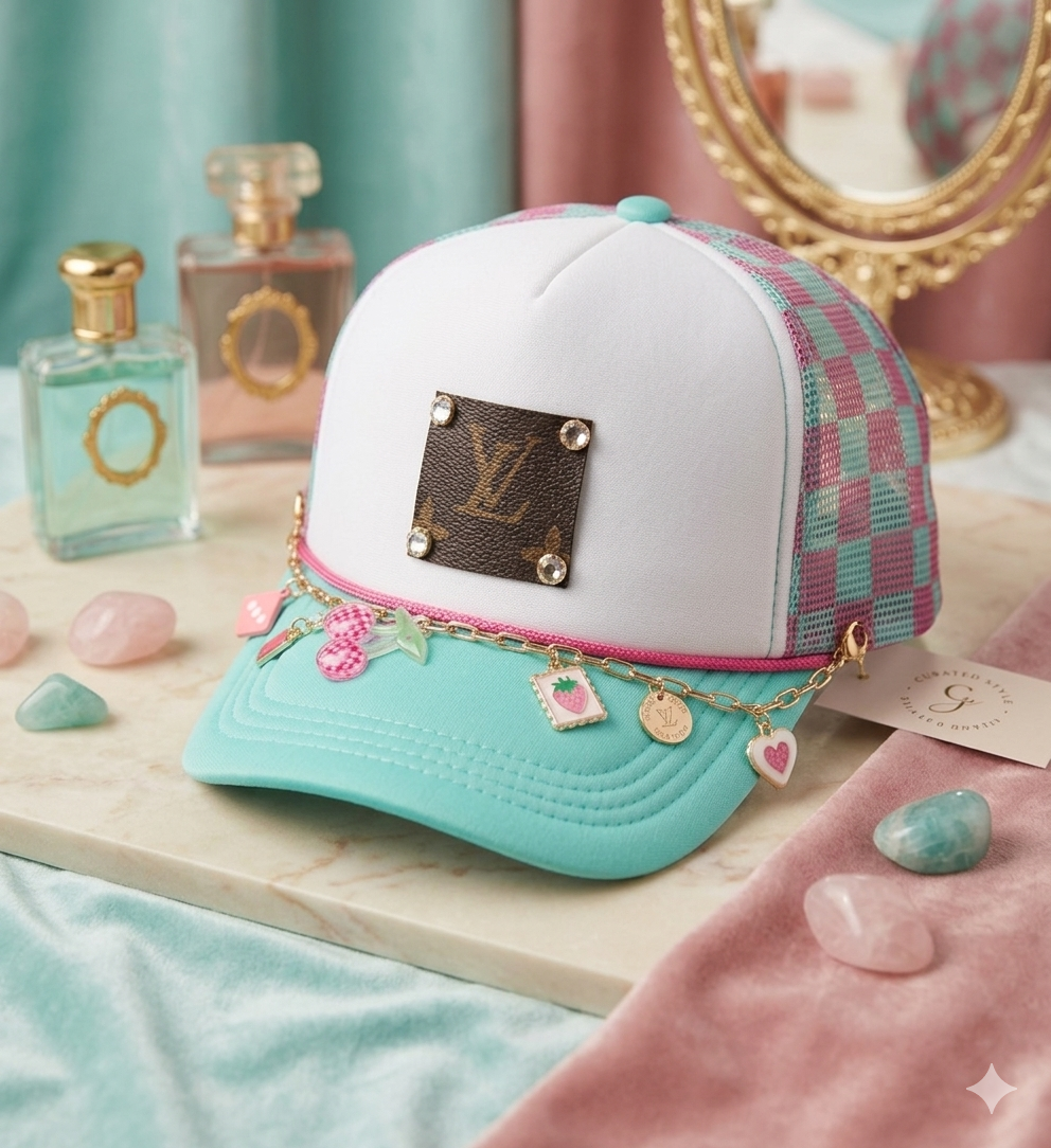 Custom upcycled designer inspired baseball cap