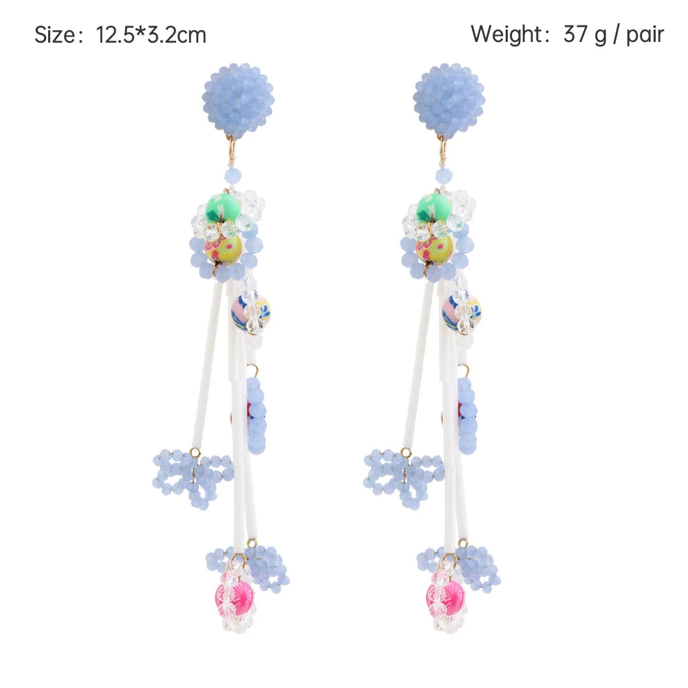 Boho Statement Stud Earrings Jewelry for Women Flower Cherry Beads Charm Piercing Woman Earring Accessories Bijouterie Bohemia