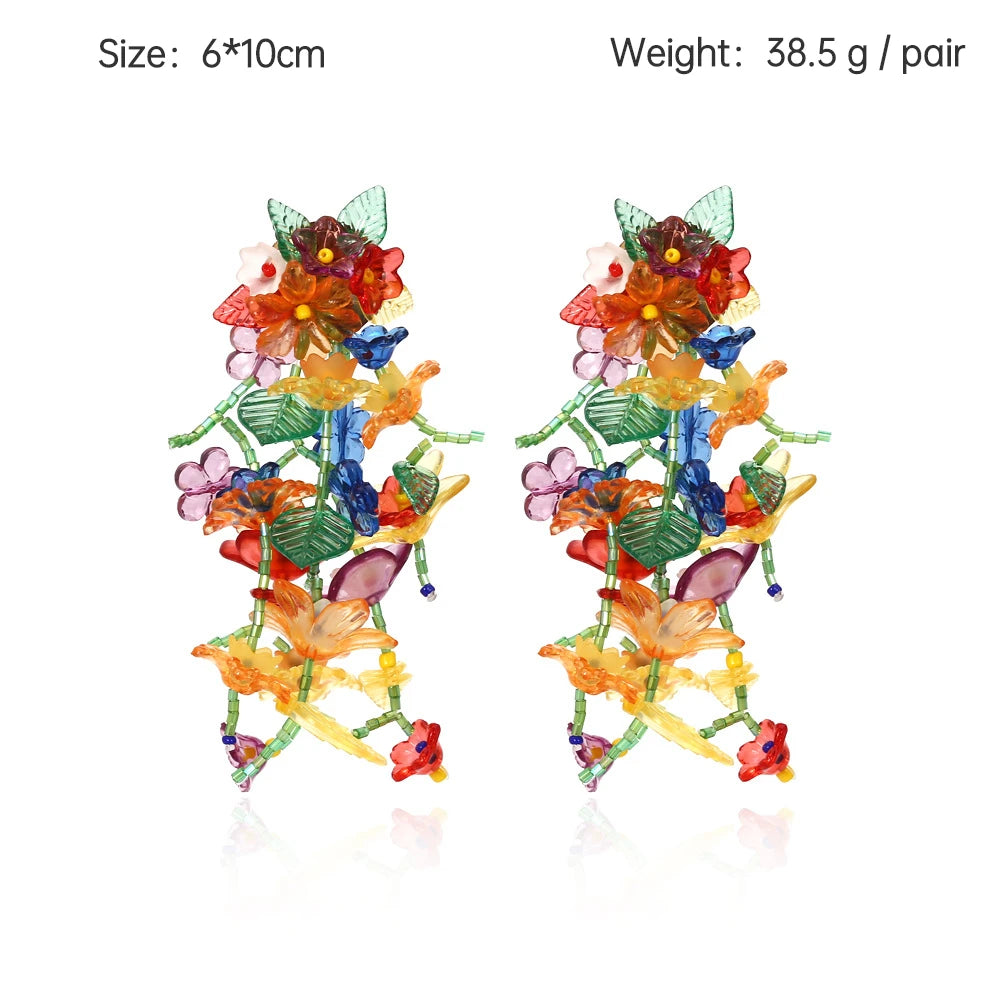 Boho Statement Stud Earrings Jewelry for Women Flower Cherry Beads Charm Piercing Woman Earring Accessories Bijouterie Bohemia