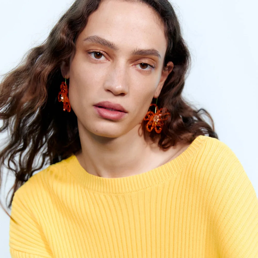 Boho Statement Stud Earrings Jewelry for Women Flower Cherry Beads Charm Piercing Woman Earring Accessories Bijouterie Bohemia