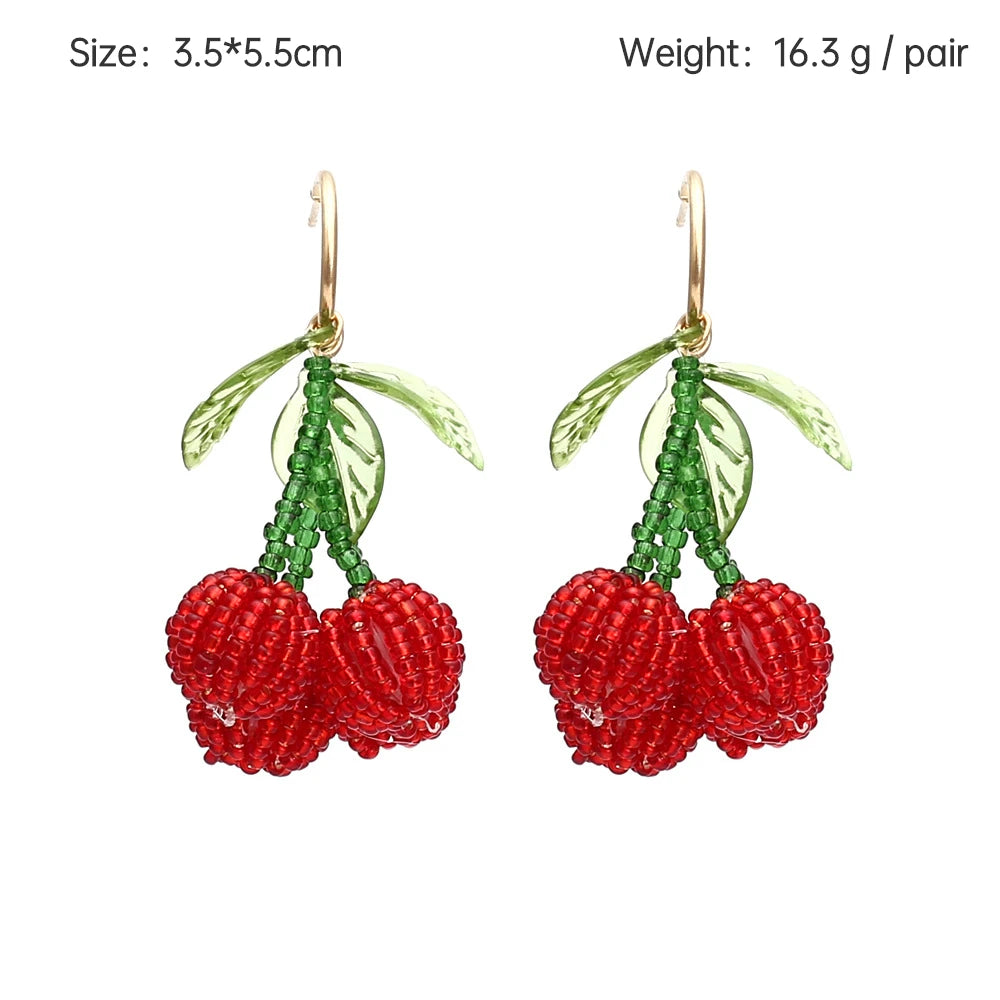 Boho Statement Stud Earrings Jewelry for Women Flower Cherry Beads Charm Piercing Woman Earring Accessories Bijouterie Bohemia