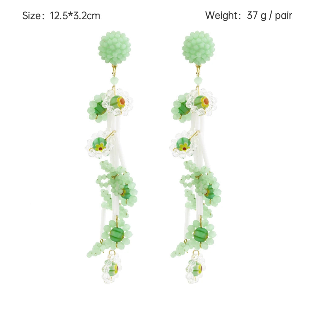 Boho Statement Stud Earrings Jewelry for Women Flower Cherry Beads Charm Piercing Woman Earring Accessories Bijouterie Bohemia