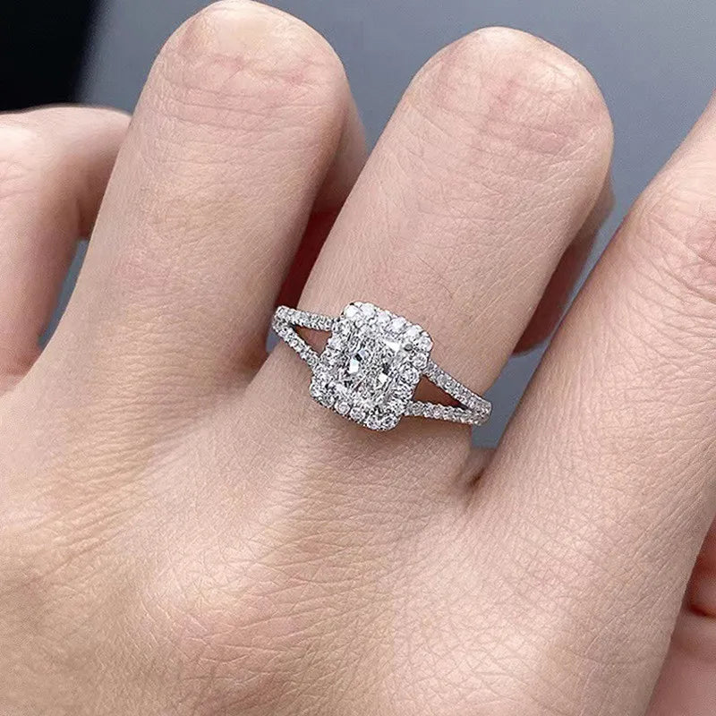 925 Sterling Silver Fashion Female Engagement Ring Shiny Cubic Zirconia Finger Jewelry Trendy Bridal Wedding Band Accessories