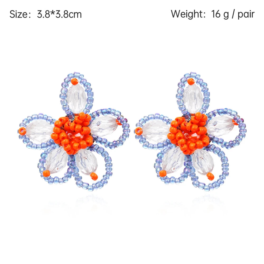 Boho Statement Stud Earrings Jewelry for Women Flower Cherry Beads Charm Piercing Woman Earring Accessories Bijouterie Bohemia