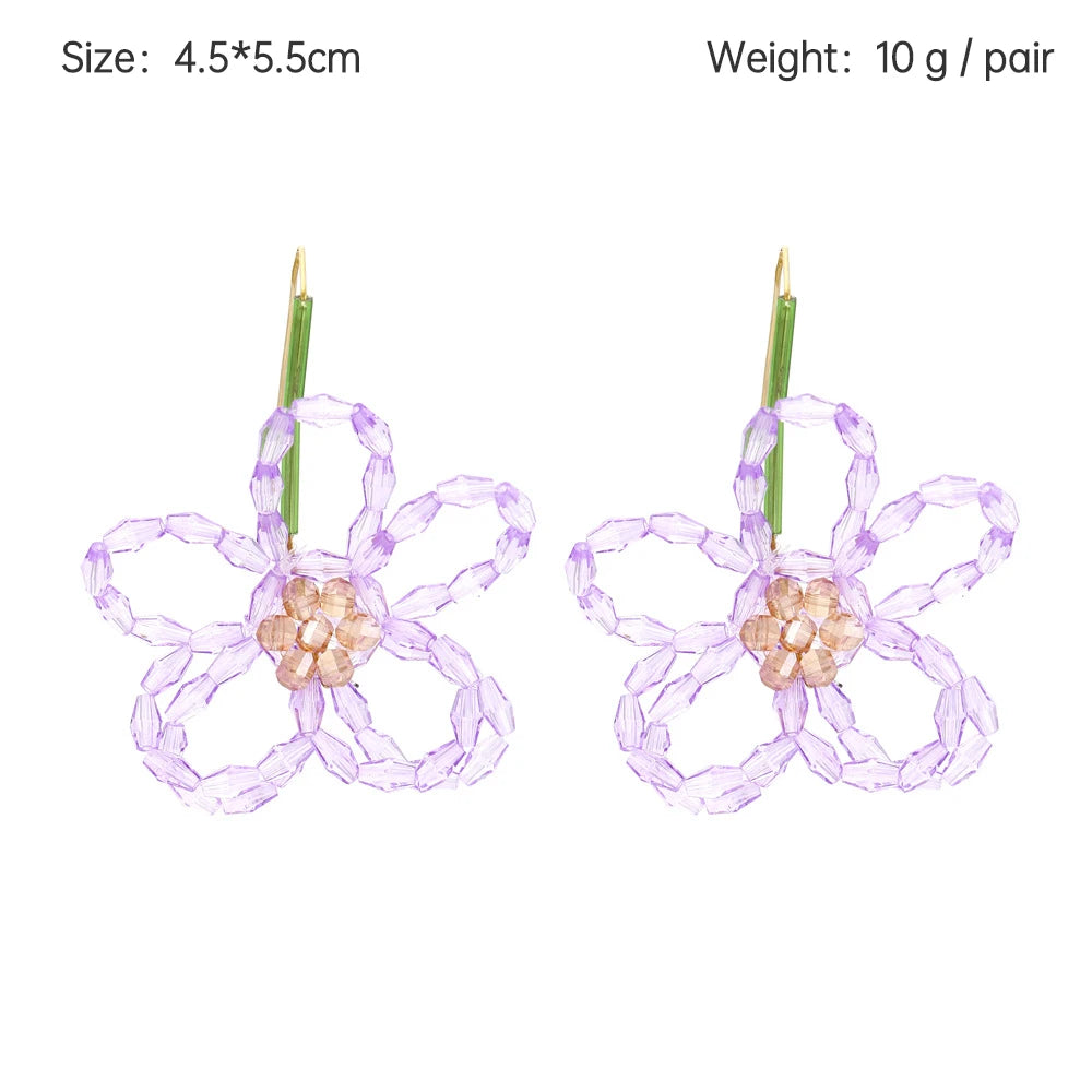 Boho Statement Stud Earrings Jewelry for Women Flower Cherry Beads Charm Piercing Woman Earring Accessories Bijouterie Bohemia