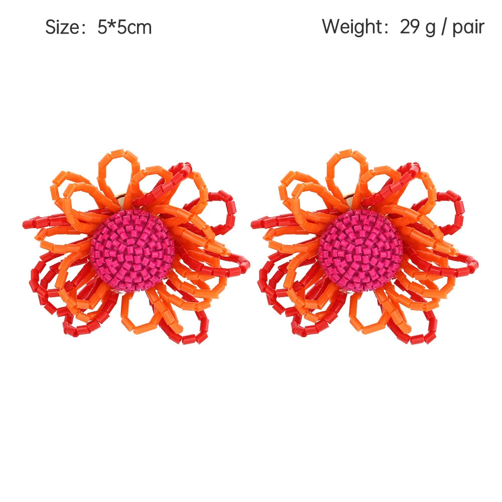 Boho Statement Stud Earrings Jewelry for Women Flower Cherry Beads Charm Piercing Woman Earring Accessories Bijouterie Bohemia