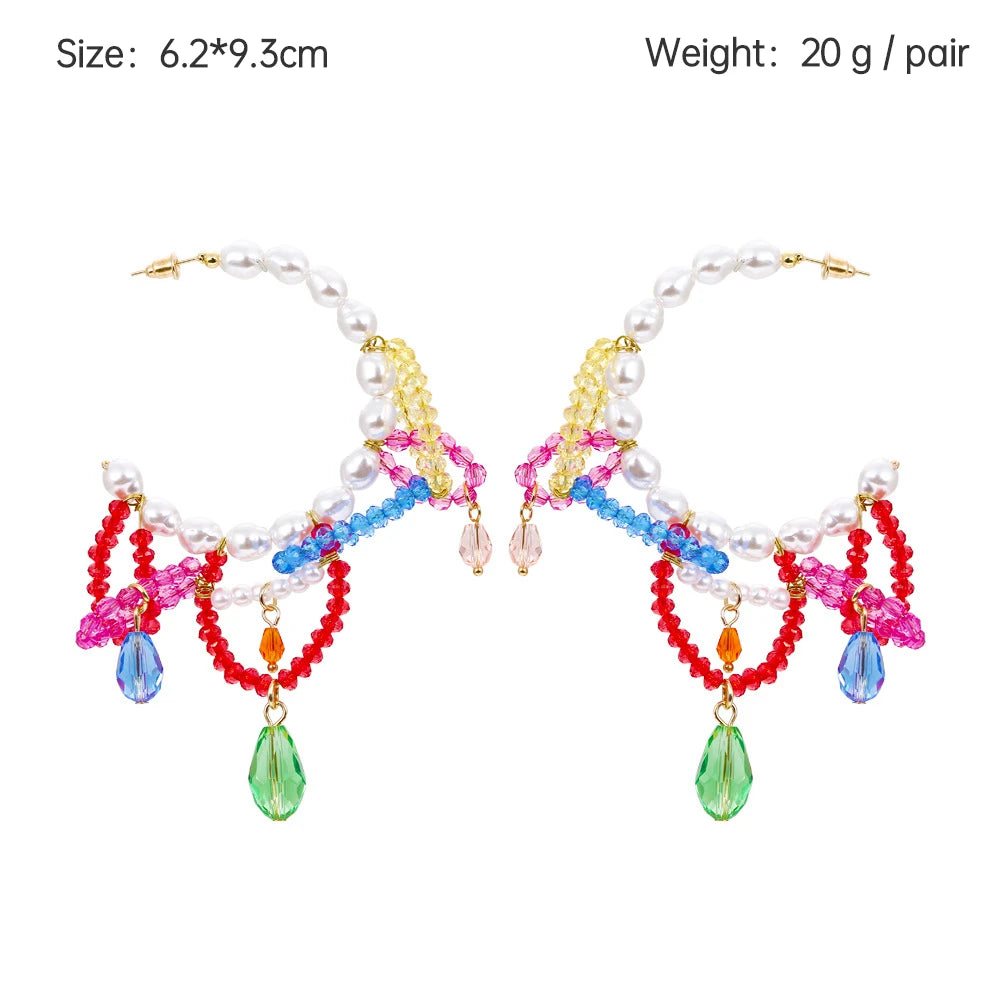 Boho Statement Stud Earrings Jewelry for Women Flower Cherry Beads Charm Piercing Woman Earring Accessories Bijouterie Bohemia