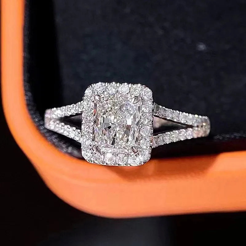 925 Sterling Silver Fashion Female Engagement Ring Shiny Cubic Zirconia Finger Jewelry Trendy Bridal Wedding Band Accessories