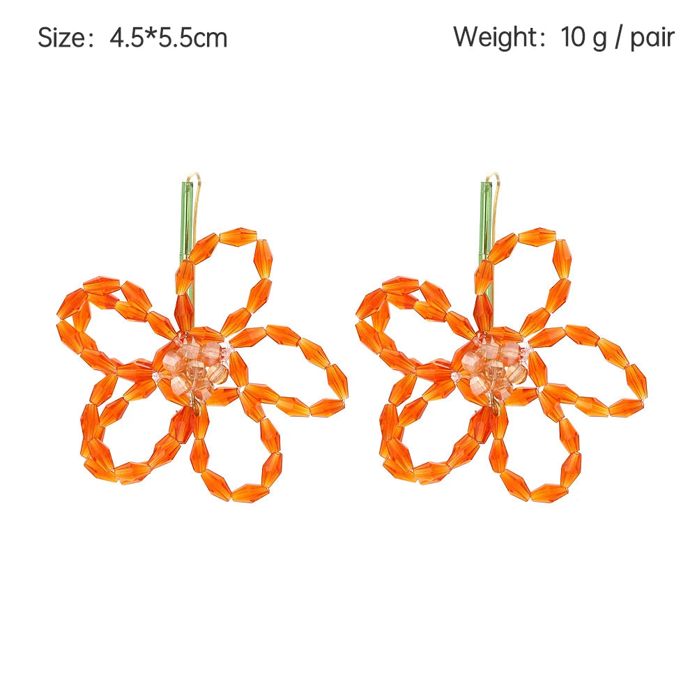 Boho Statement Stud Earrings Jewelry for Women Flower Cherry Beads Charm Piercing Woman Earring Accessories Bijouterie Bohemia