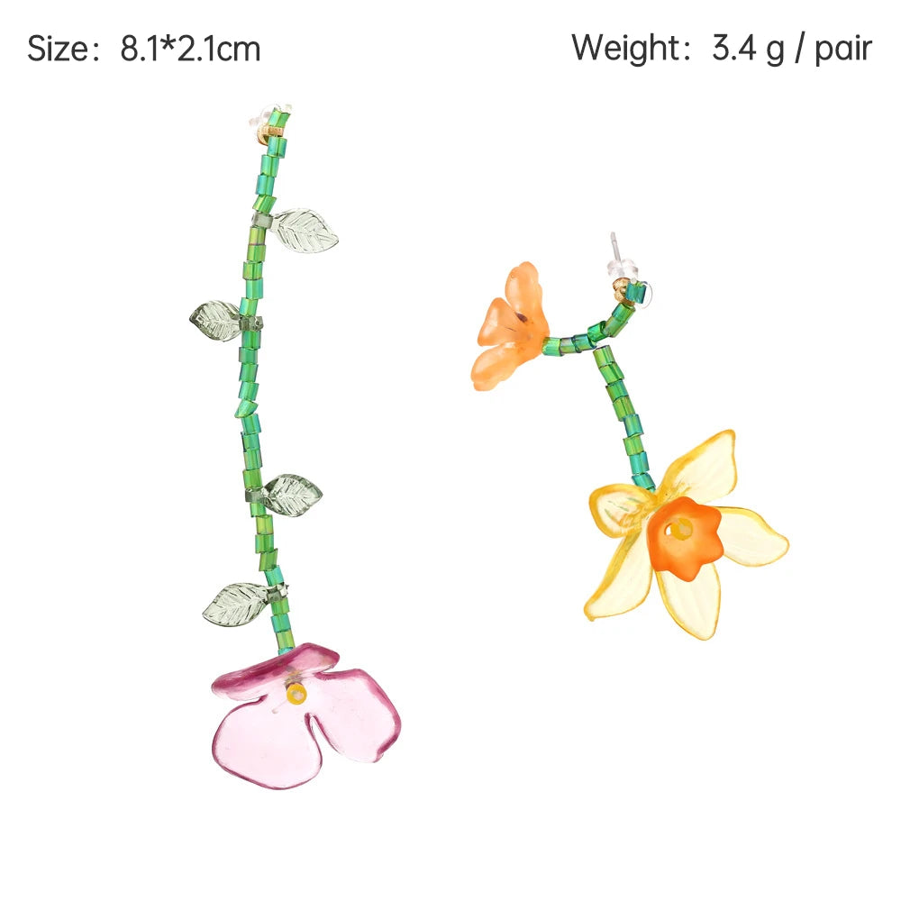 Boho Statement Stud Earrings Jewelry for Women Flower Cherry Beads Charm Piercing Woman Earring Accessories Bijouterie Bohemia