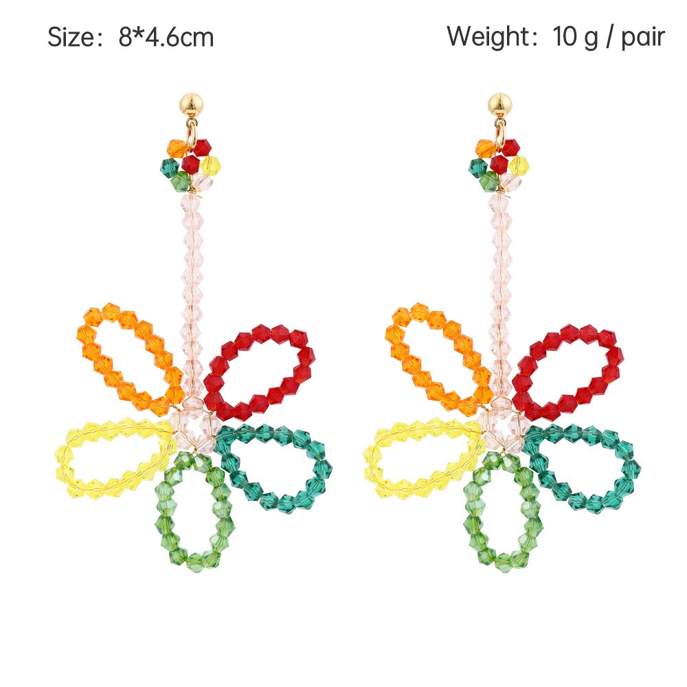 Boho Statement Stud Earrings Jewelry for Women Flower Cherry Beads Charm Piercing Woman Earring Accessories Bijouterie Bohemia