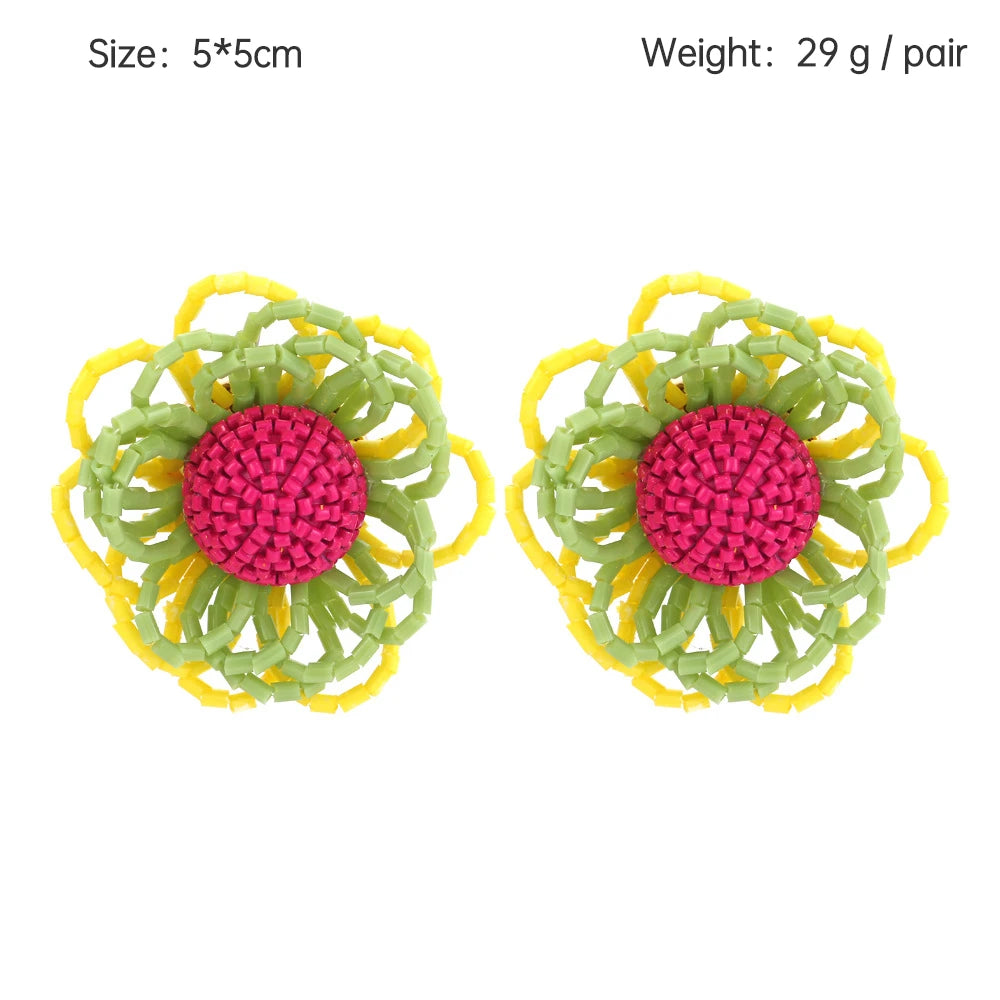 Boho Statement Stud Earrings Jewelry for Women Flower Cherry Beads Charm Piercing Woman Earring Accessories Bijouterie Bohemia