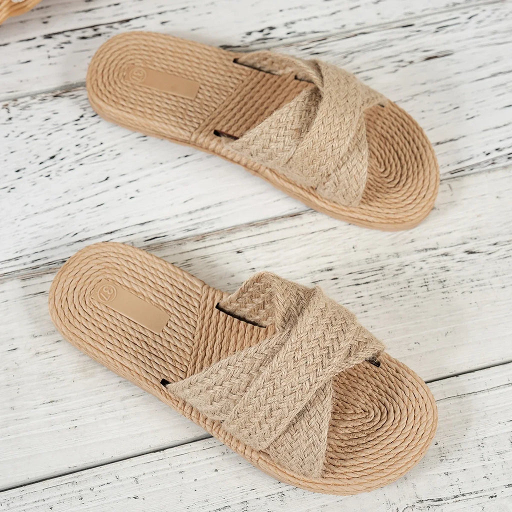 Summer Women Slippers Trend Fashion Straw Sandals Indoor Outdoor Beach Slippers Casual Flat Shoes Slides Women Zapatos De Mujer