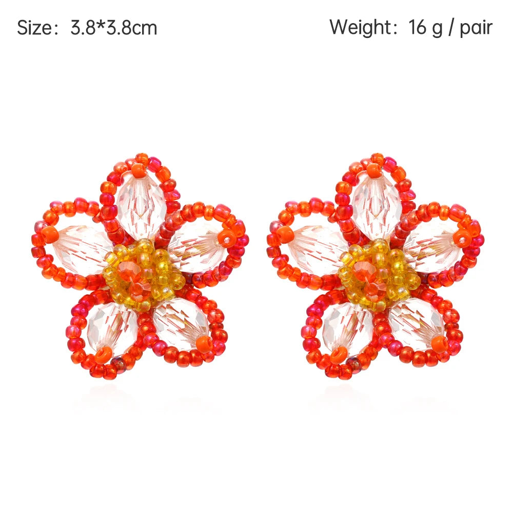 Boho Statement Stud Earrings Jewelry for Women Flower Cherry Beads Charm Piercing Woman Earring Accessories Bijouterie Bohemia