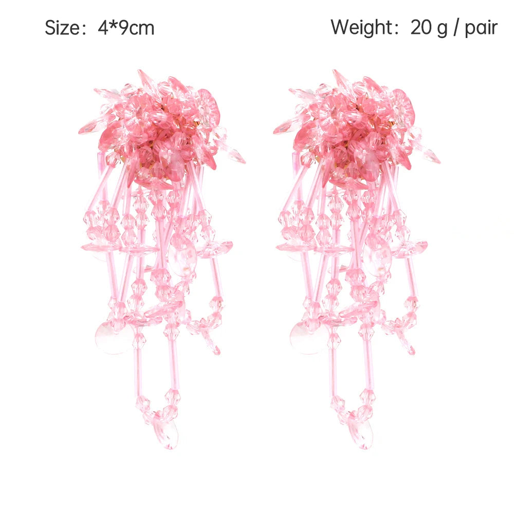 Boho Statement Stud Earrings Jewelry for Women Flower Cherry Beads Charm Piercing Woman Earring Accessories Bijouterie Bohemia