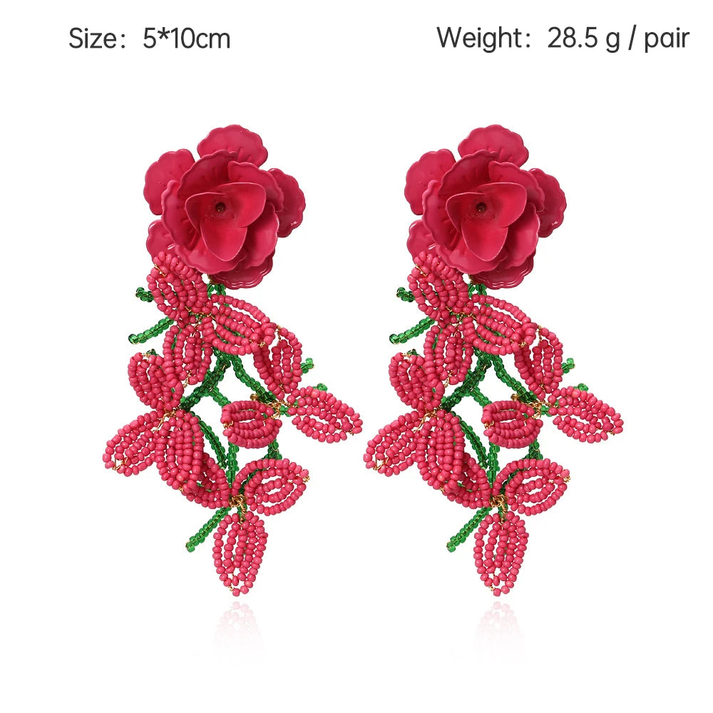 Boho Statement Stud Earrings Jewelry for Women Flower Cherry Beads Charm Piercing Woman Earring Accessories Bijouterie Bohemia
