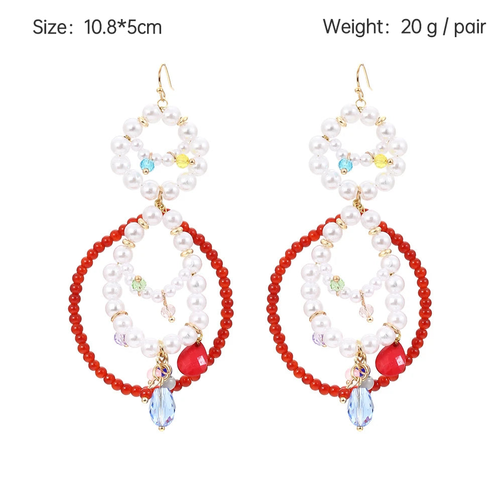 Boho Statement Stud Earrings Jewelry for Women Flower Cherry Beads Charm Piercing Woman Earring Accessories Bijouterie Bohemia