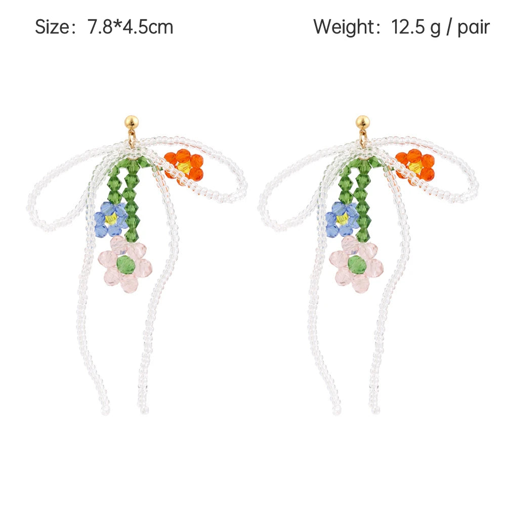 Boho Statement Stud Earrings Jewelry for Women Flower Cherry Beads Charm Piercing Woman Earring Accessories Bijouterie Bohemia