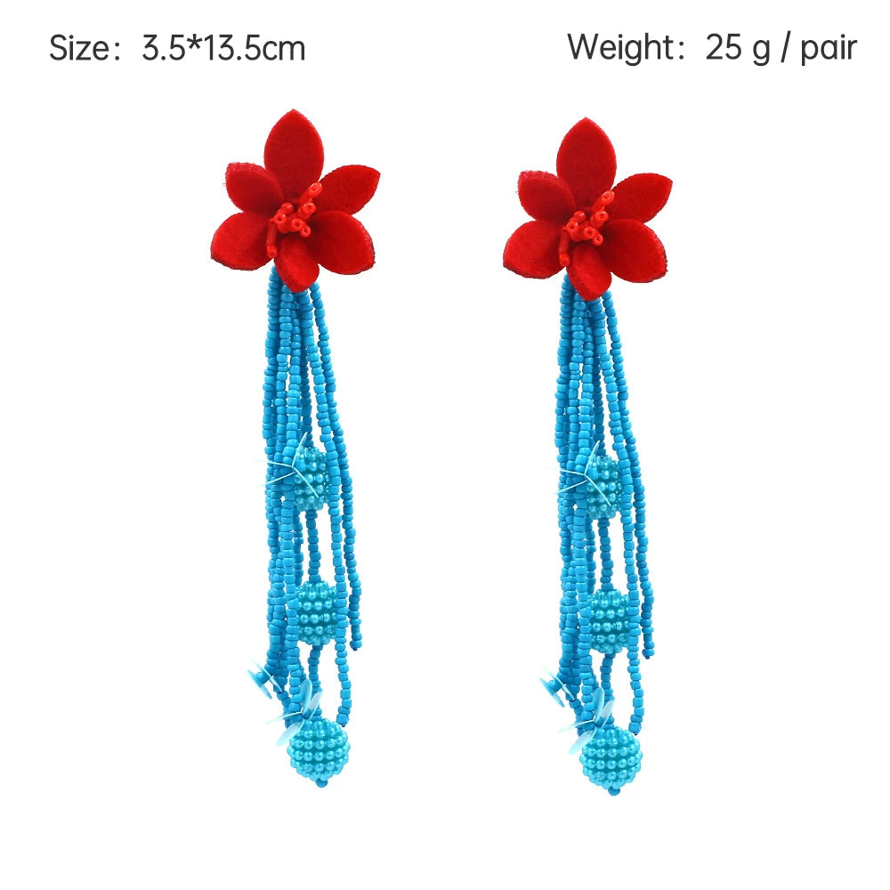 Boho Statement Stud Earrings Jewelry for Women Flower Cherry Beads Charm Piercing Woman Earring Accessories Bijouterie Bohemia